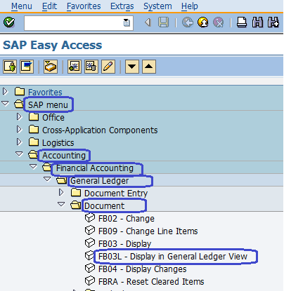 Menu Path - Document Display in General Ledger View