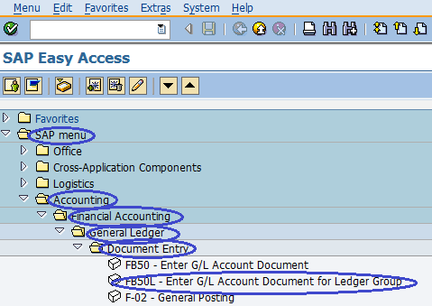 Menu Path -Enter GL Account Document for Ledger Group Menu Path -Enter GL Account Document for Ledger Group