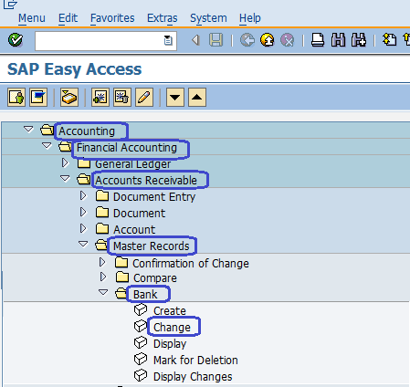 key bank sap change fi menu path