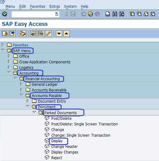 sap display deleted parked document