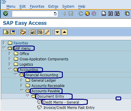 General Vendor Credit Memo SAP Menu Path  A/P SAP F41  SAP Tutorial