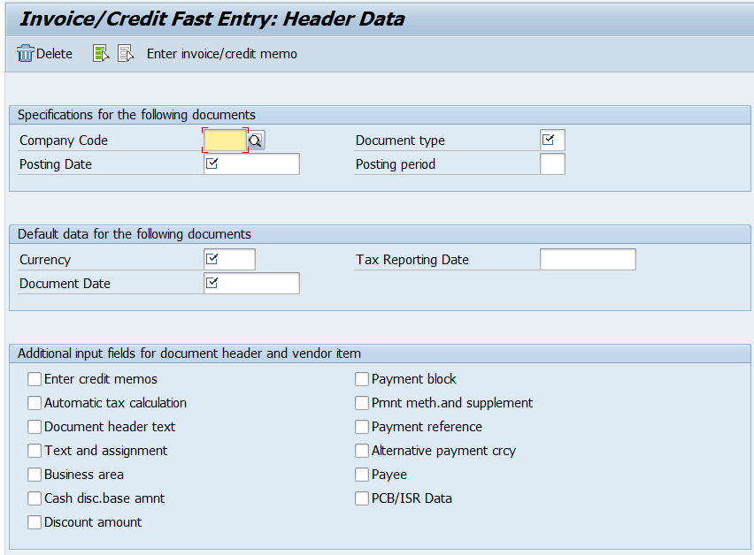 Vendor invoice credit fast entry in SAP