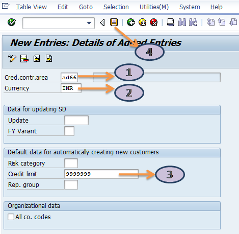 assignment of credit control area and credit segment
