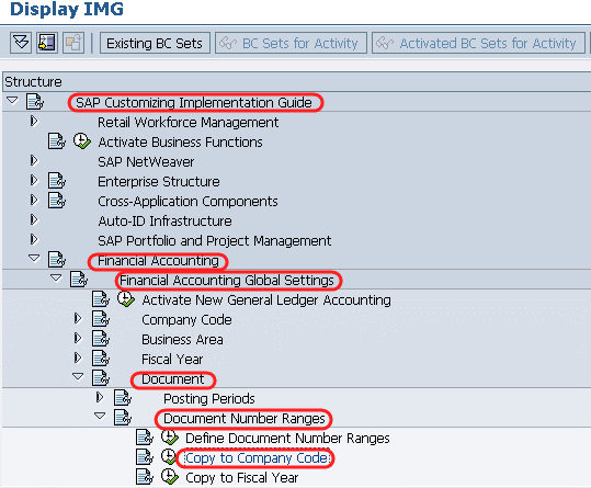 accounting document number ranges in sap t code