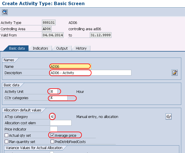 sap activity type cost center assignment