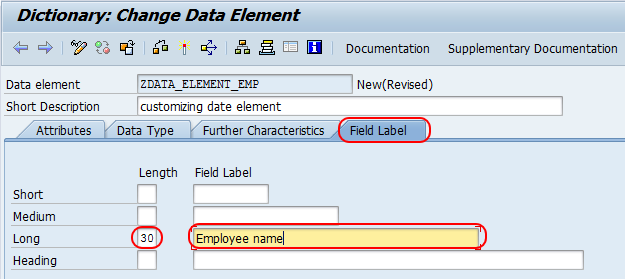 dictionary change data element field label