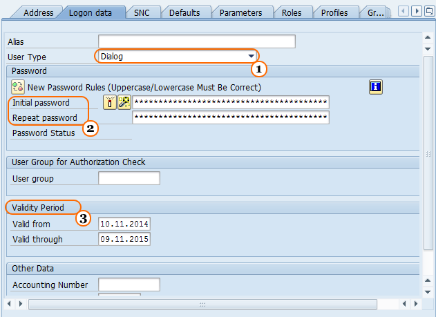 Creación de usuario de datos de inicio de sesión en SAP