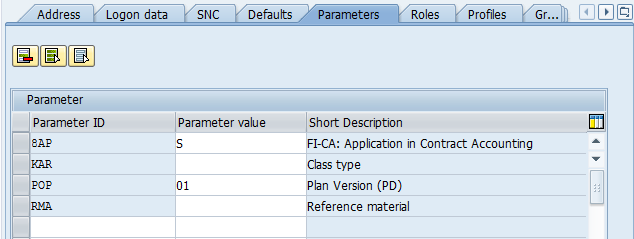 parámetro para crear usuario en SAP