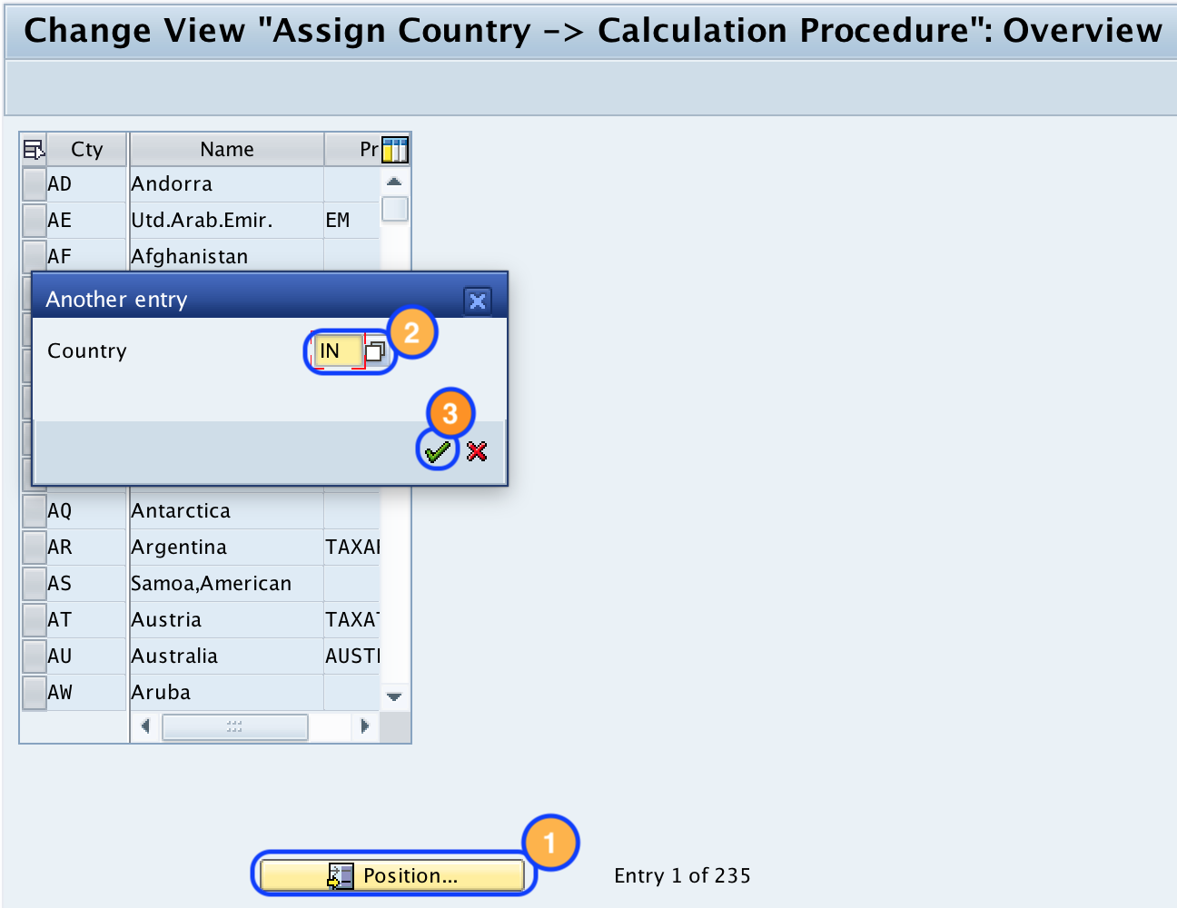 Assign country calculation procedure in SAP