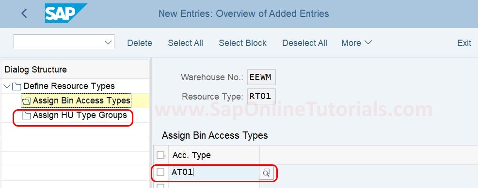 Assign Bin Access Types to Resource Types in SAP Hana EWM