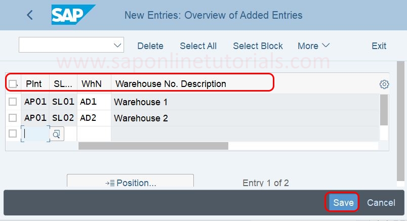 warehouse assignment to plant table