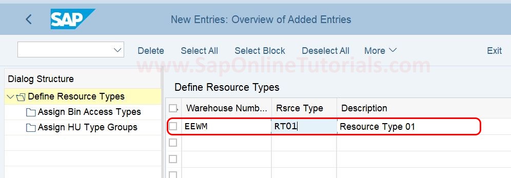 Define Resource Types in SAP Hana EWM