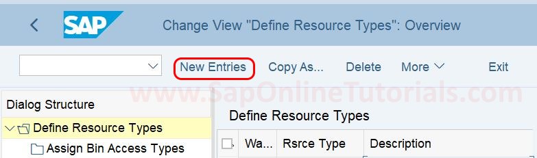 Define resource types new entries in SAP S4Hana EWM
