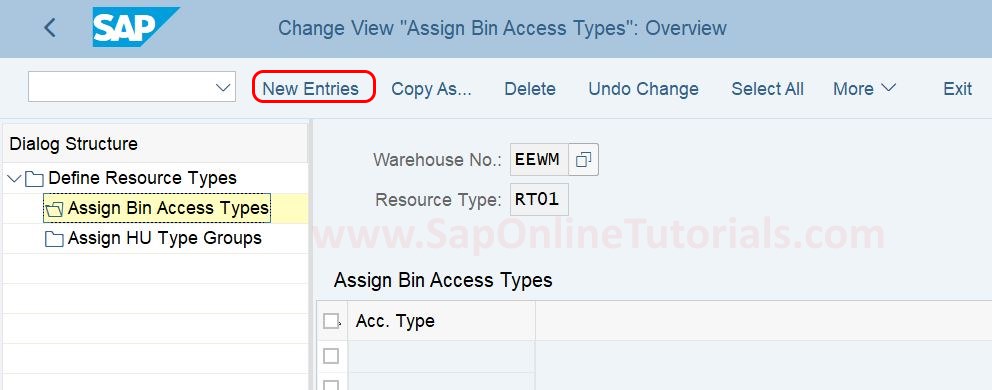Resource Types - Assign Bin Access Type in SAP EWM