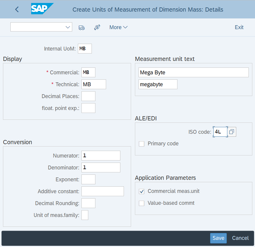 Create Unit of Measurement in SAP S4 Hana