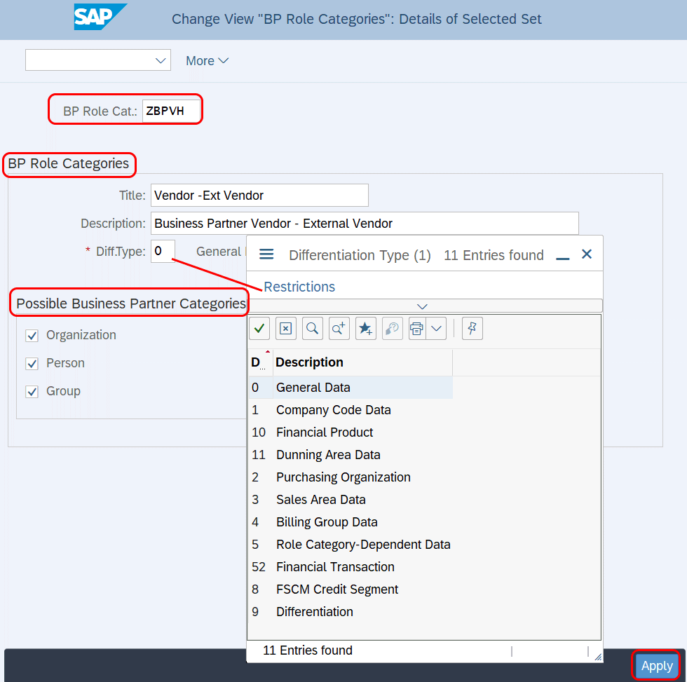 sap bp role assignment table