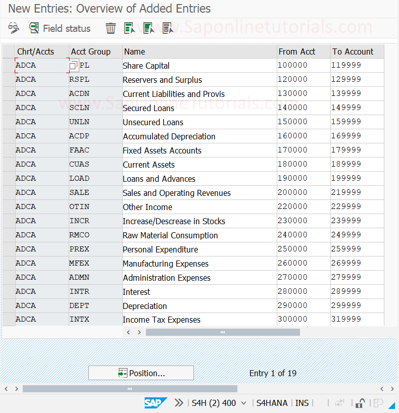 assignment of gl accounts to account symbols