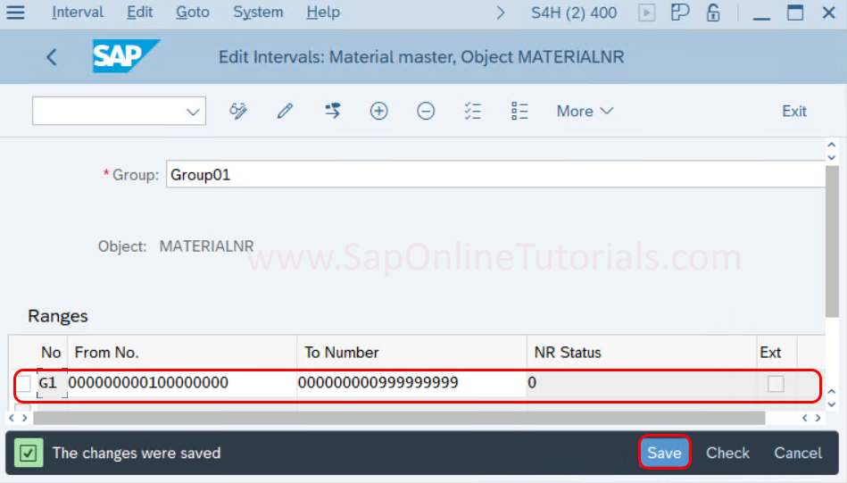 material document number range in sap