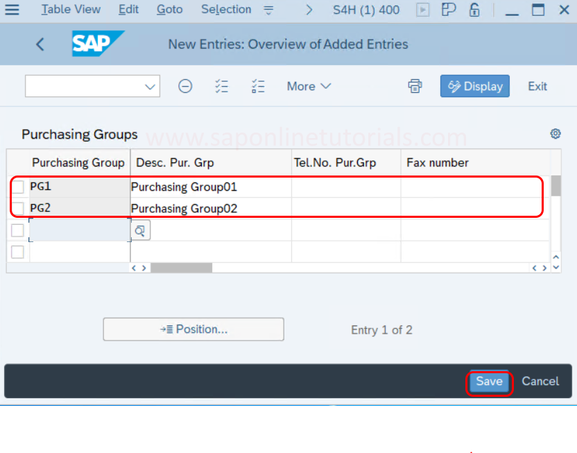 purchasing group assignment table