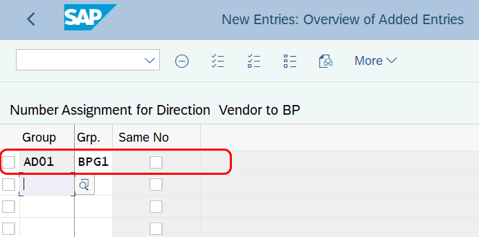 define number assignment for direction bp to vendor tcode