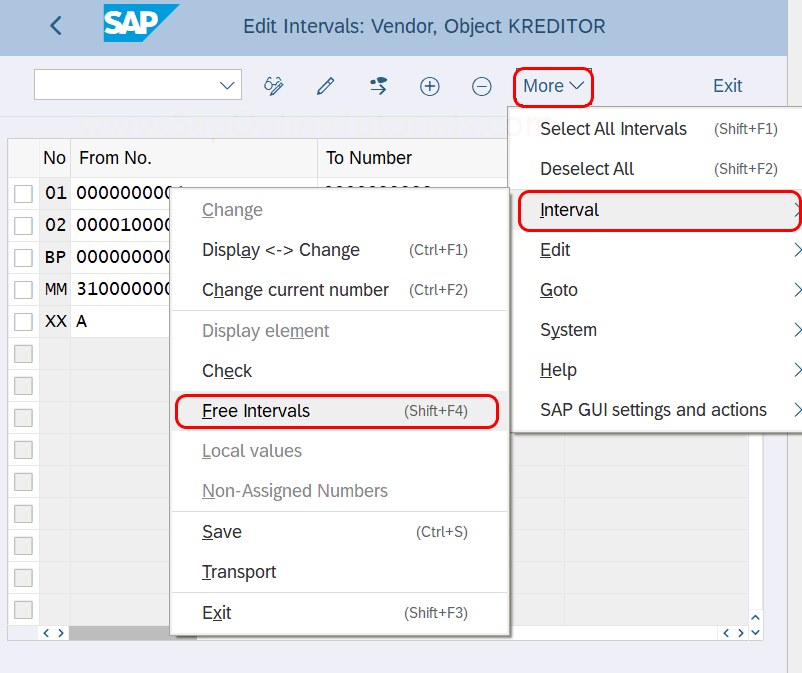 number range vendor sap