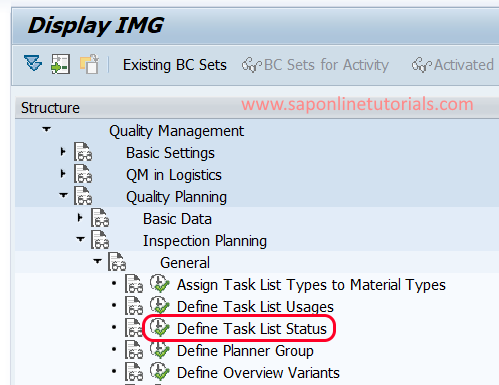 Define Task List Status in SAP QM - IMG Path