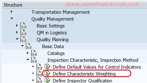 Define characteristic weighting in SAP QM