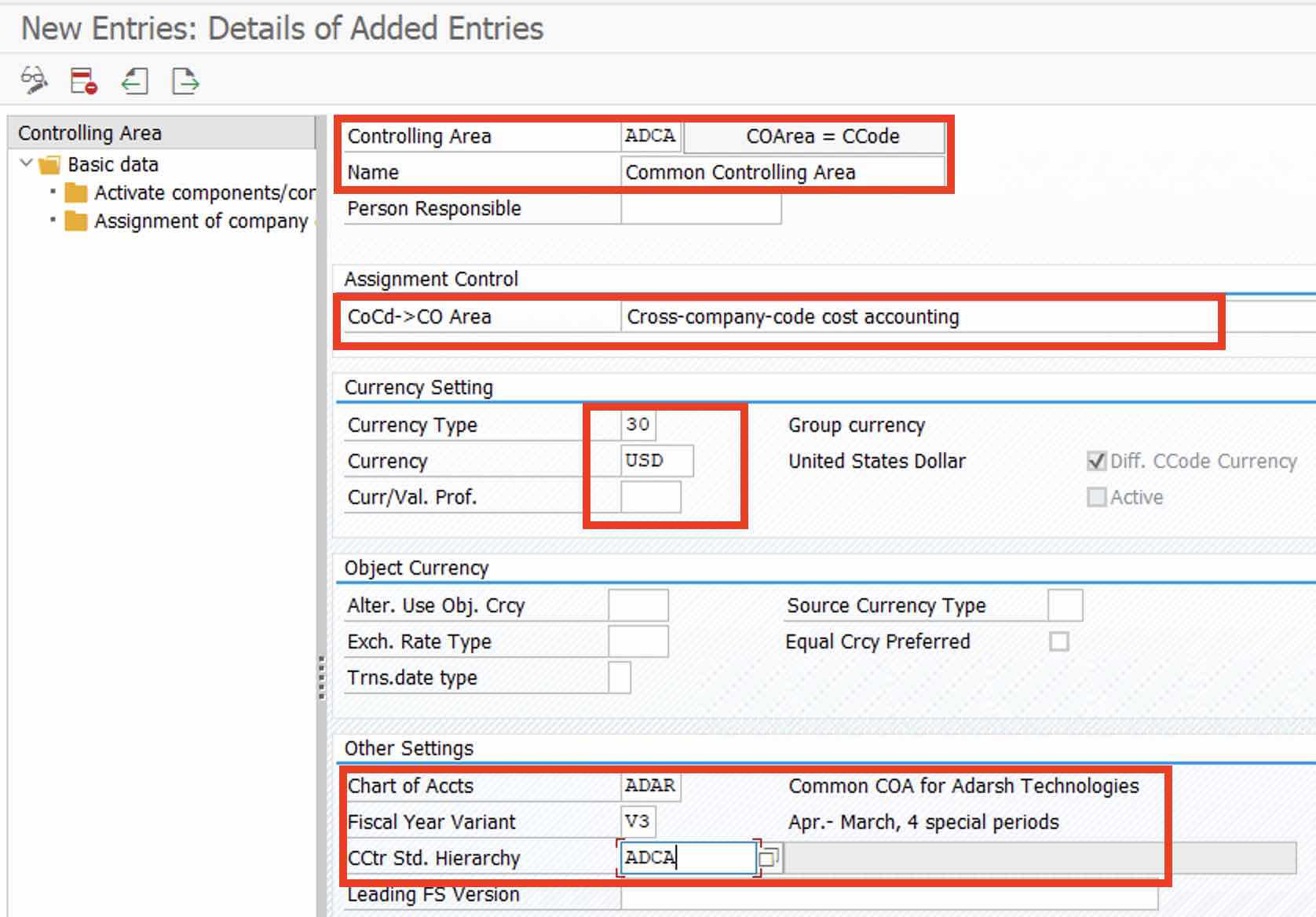 controlling area assignment to company code table