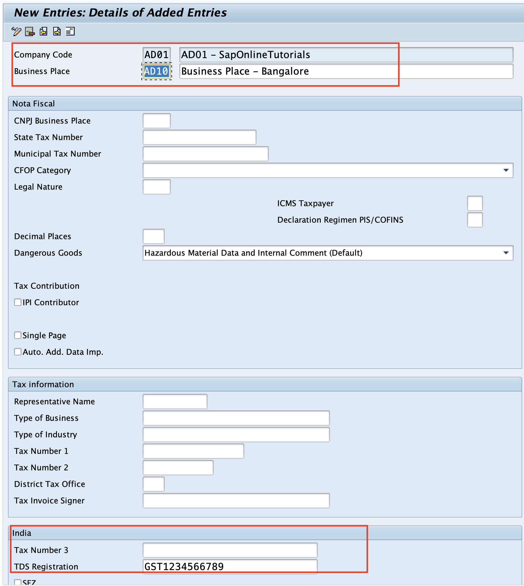 assignment of business place to plant in sap