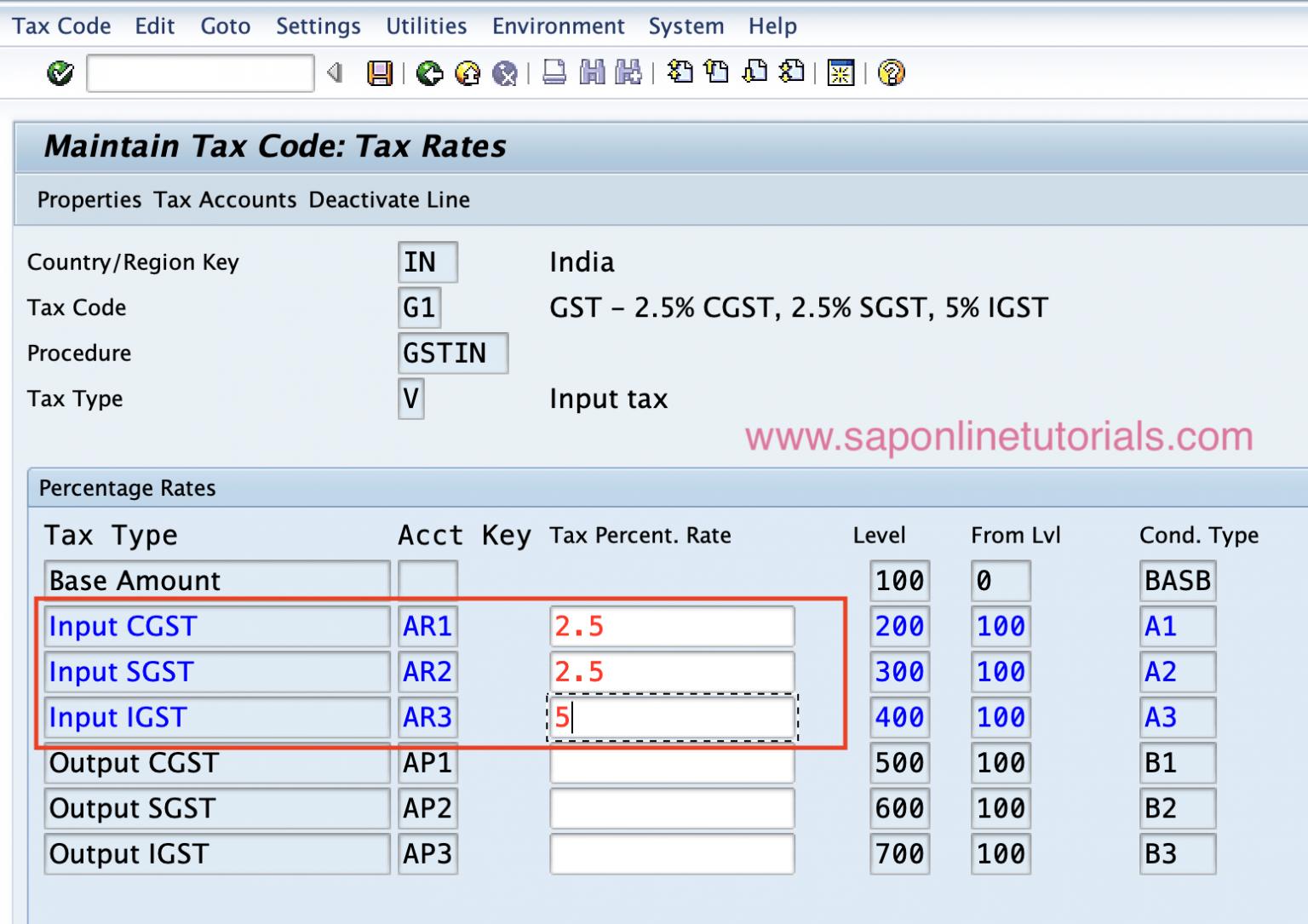 sap tax code account assignment table