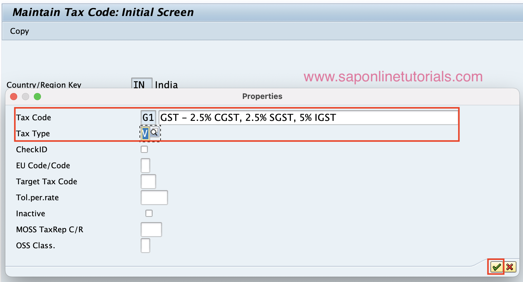 tax code assignment in sap